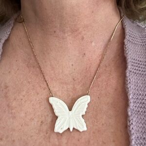 LEXOX Elegant White Butterfly Pendant Necklace - Women Jewelry